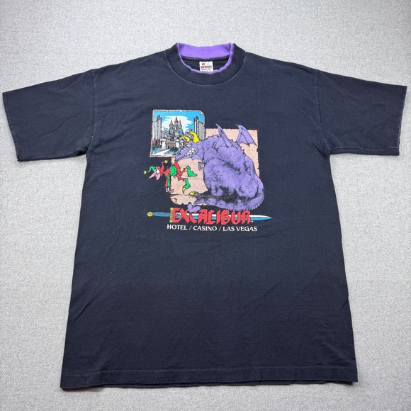 Signal Other - VTG 80s Excalibur Hotel Casino Las Vegas Graphic T-Shirt XL Black Contrast Cuff